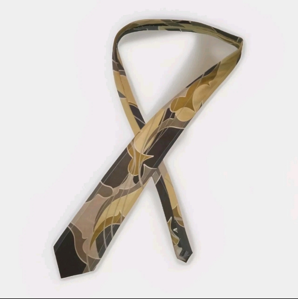 Carlo Palozzi Studio Men's Tie Abstract Pattern 100% Silk Hand Made Tan Brown